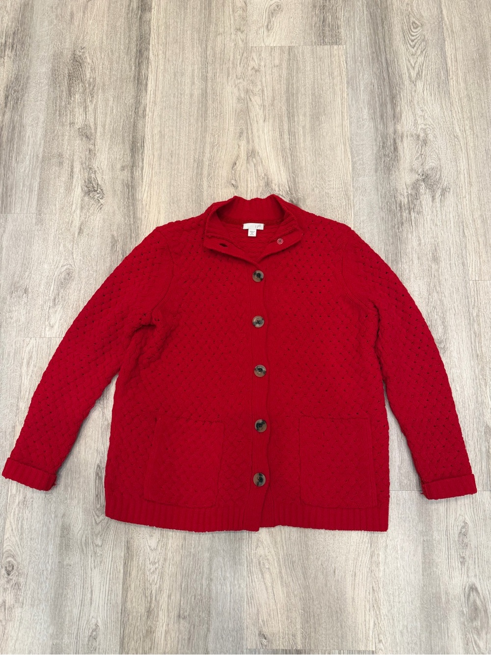 J. Jill Red Textured Knit Button Front Cardigan Sweater XS Petite